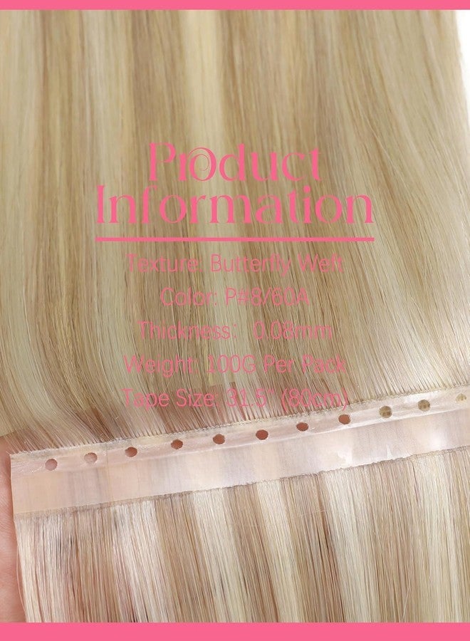 Lacer Butterfly Double Weft Invisible Hair Extensions Real Human Hair Light Brown with Platinum Blonde 1Pcs Hand Tied Double Layer Weft Extensions 18 Inch 100G - Image 3